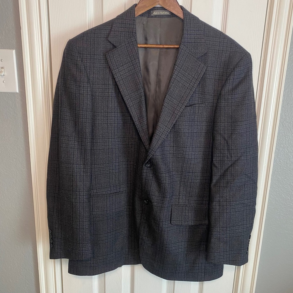 Oscar de la Renta Blazer Sport Coat Mens 42R 100% Wool Plaid Grey